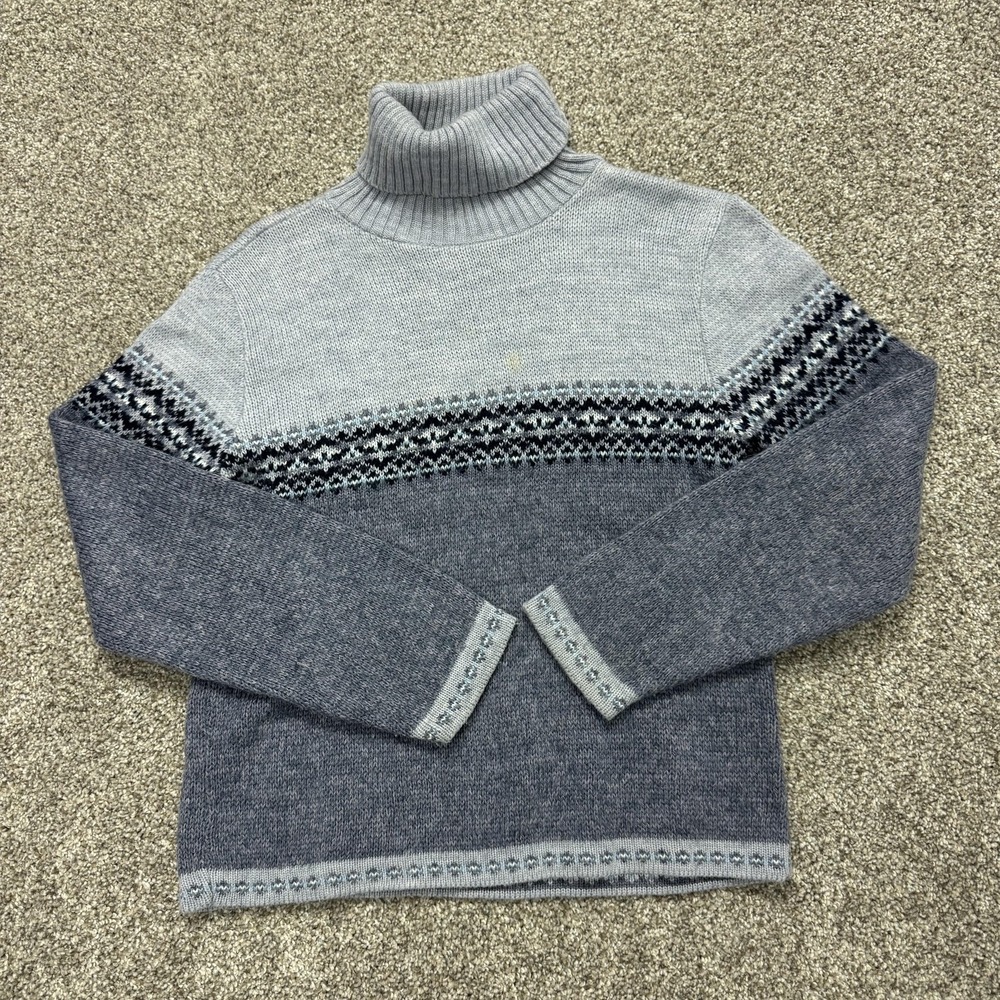 Vintage Adele Knitwear Sweater Womens XS Gray Turtleneck Fair Isle Tight-Knit